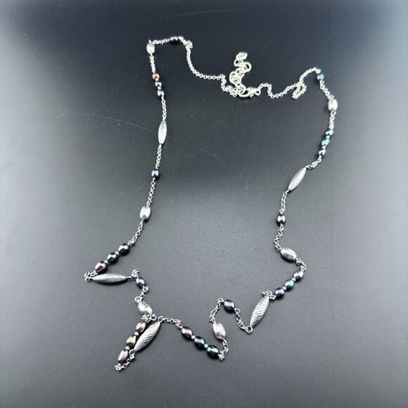 Brighton Peacock Pearl Silver Tone Long Link Beaded Necklace - Picture 2 of 7